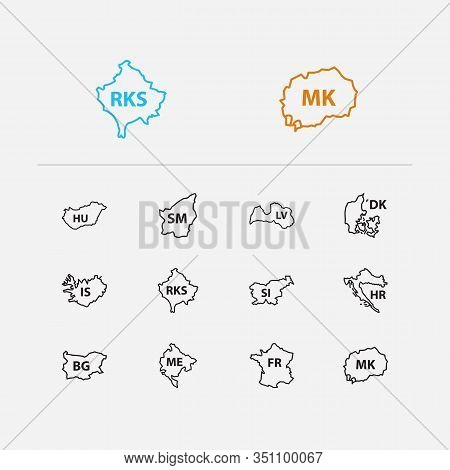 Country Icons Set. France And Country Icons With Croatia, Denmark And San Marino. Set Of Of For Web 