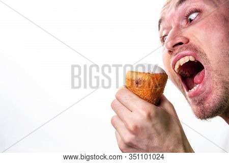 Crazy Man Eating Delicious Baba Au Rhum