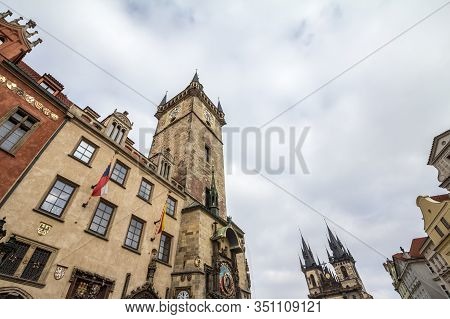 Old Town Square (staromestske Namesti) Of Prague, Czech Republic, In The Afternoon, With The Old Tow