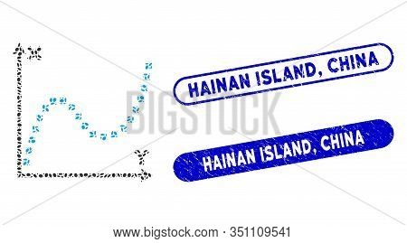 Mosaic Dotted Plot And Rubber Stamp Seals With Hainan Island, China Text. Mosaic Vector Dotted Plot 
