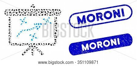 Mosaic Strategy Path Demonstration Board And Distressed Stamp Seals With Moroni Text. Mosaic Vector 
