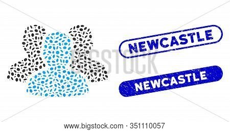Collage User Group And Rubber Stamp Seals With Newcastle Text. Mosaic Vector User Group Is Designed 