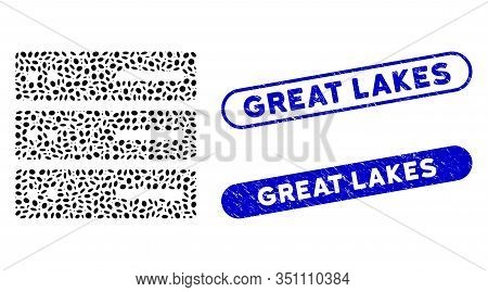 Mosaic Data Storage And Rubber Stamp Seals With Great Lakes Caption. Mosaic Vector Data Storage Is D