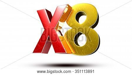 3d Illustration X8 Red Gold Isolated On A White Background.(with Clipping Path).