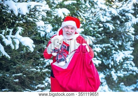 Father Christmas Brings Gifts To Children. New Year Concept. New Year Christmas Concept. Santa Claus