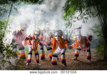 Phi Ta Khon Festival Ghost Mask And Colorful Costume Fun Traditional Thailand Mask The Show Art And 