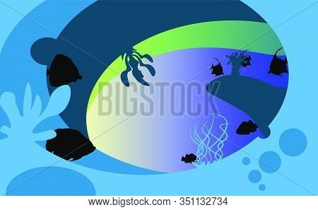 Underwater Cave With Corals And Fish In Cartoon Style