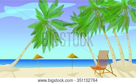 Summer Beach Shore By The Sea Or Ocean With Palm Trees