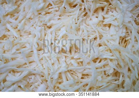 Finely Chopped Cabbage. Home Cooking.sliced Cabbage Background. Homemade Blanks.