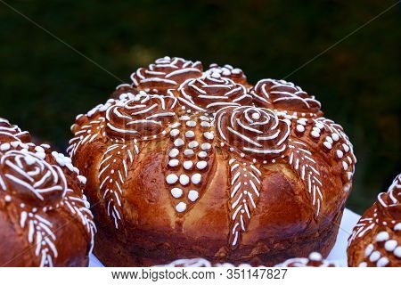 The Traditional Wedding Bread Korovai With Flowers