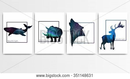 Collection Of Covers For Your Creativity Isolated On A White Background. White Posters With A Silhou