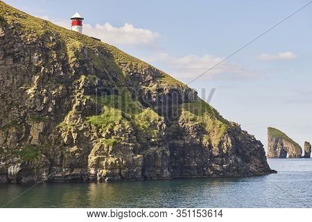 Faroe Islands Coastline Landscape In Vagar Island On Sunny Day