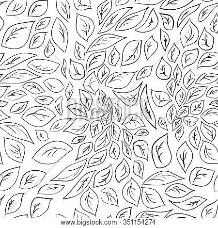 Seamless Pattern With Leaves. Linear Seamless Pattern. Fashion 80-90s. Black And White Textures - Ve