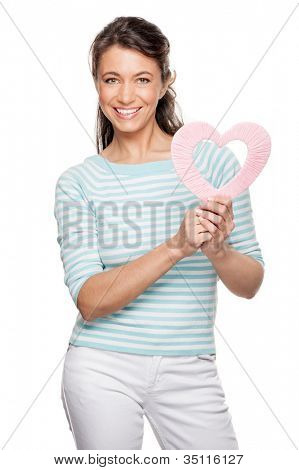 Smiling middle aged woman wird heart