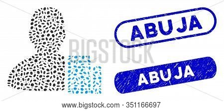 Mosaic City Architect And Corroded Stamp Seals With Abuja Phrase. Mosaic Vector City Architect Is Fo