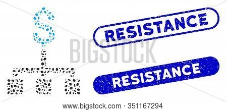 Mosaic Financial Hierarchy And Grunge Stamp Seals With Resistance Text. Mosaic Vector Financial Hier