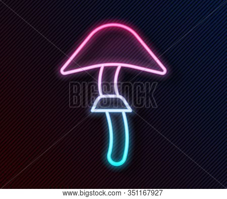 Glowing Neon Line Psilocybin Mushroom Icon Isolated On Black Background. Psychedelic Hallucination. 