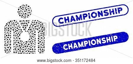 Mosaic Champion And Distressed Stamp Seals With Championship Text. Mosaic Vector Champion Is Compose