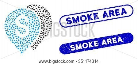 Mosaic Bank Markers And Grunge Stamp Seals With Smoke Area Phrase. Mosaic Vector Bank Markers Is Cre