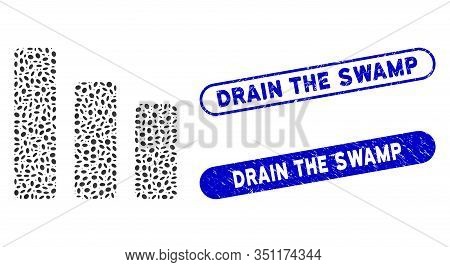 Mosaic Bar Chart Decrease And Distressed Stamp Seals With Drain The Swamp Phrase. Mosaic Vector Bar 
