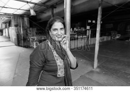 Happy Mature Beautiful Indian Woman Exploring The City