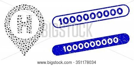 Mosaic Hospital Letter Marker And Grunge Stamp Seals With 1000000000 Phrase. Mosaic Vector Hospital 