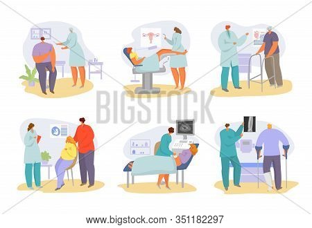 Doctors Appointment With Patients At Hospital And Medical Consultation In Clinic Vector Illustration