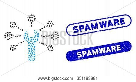 Mosaic Service Relations And Grunge Stamp Seals With Spamware Phrase. Mosaic Vector Service Relation