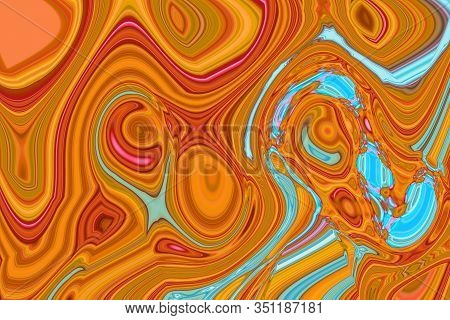 Abstract Background In Turquiose And Carrot Orange. Liguid Paint Dffusion Digitally Generated