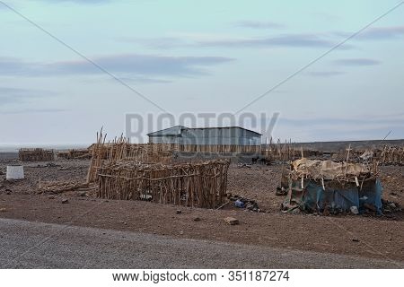 Afar Tribe House In The Danakil Depression Desert, Peoples Go By Camel For Salt To Desert, Ethiopia,