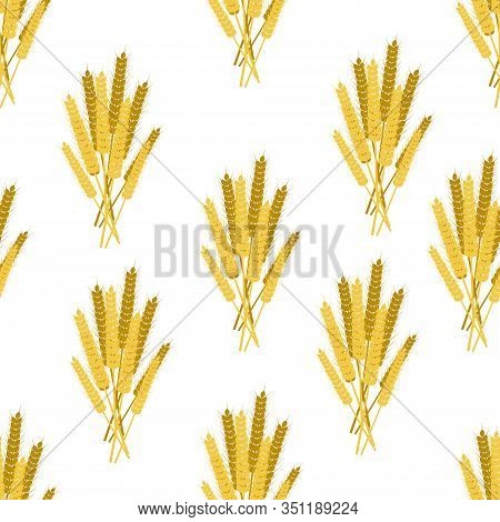 Sheaves Of Ears Of Grain Crops, Wheat, Rye. Seamless Pattern.