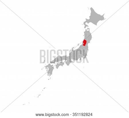 Yamagata Province Marked On Japan Map. Gray Background. Perfect For Business Concepts, Backgrounds, 