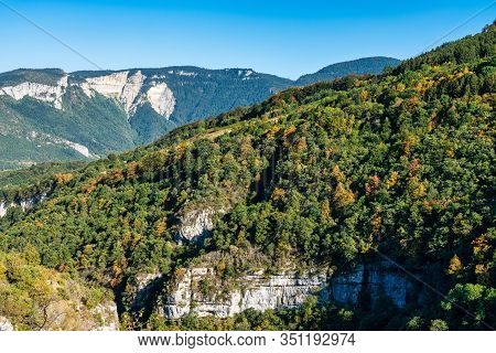 French Countryside At Saint Martin Le Colonel. View Of The Vercors, France