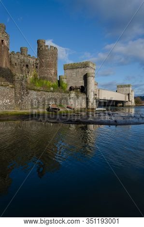 The Metal Box Railway Bridge At The Side Of Conwy Castle Crosses The River Conwy. The Castle Was Bui