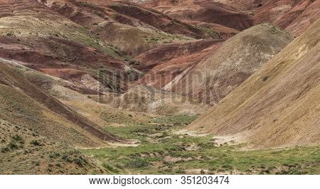 Colored Hills, Red And Green, Near The Aras River In Igdir, Turkey.