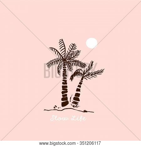 Paradise Poster Quote With Palm Tree And Moon, Minimal Print, Ocean Flyer, Vacation Sign, Trendy T-s