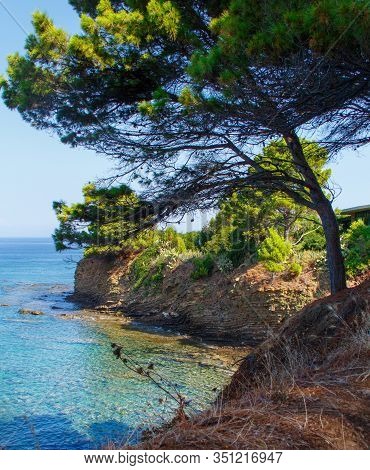 Panoramic View Of The Coast Near Licosa, Cilento, Campania, Southern Italy