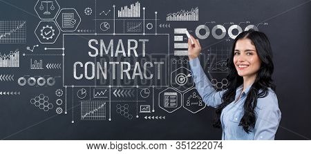 Smart Contract Concept With Young Woman Writing On A Blackboard