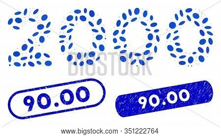 Mosaic 2000 Digits Text And Corroded Stamp Watermarks With 90.00 Caption. Mosaic Vector 2000 Digits 
