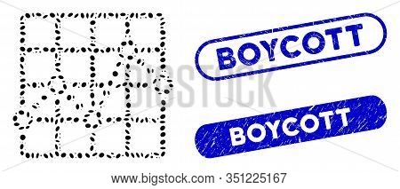 Mosaic Line Plot And Grunge Stamp Seals With Boycott Caption. Mosaic Vector Line Plot Is Designed Wi
