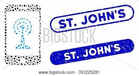 Mosaic Smartphone Radio Control And Corroded Stamp Watermarks With St. Johns Caption. Mosaic Vector 