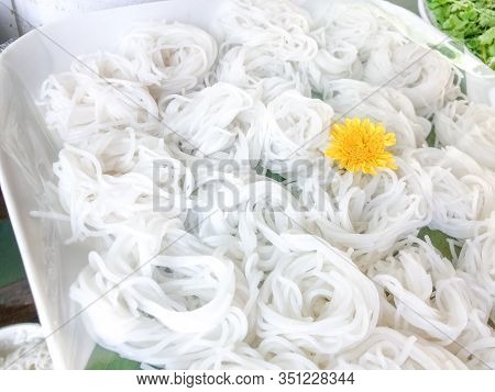 Kanom Jeen Noodle Is Popular Asia Thai Noodle Eat With Specific Spicy Curry Sauce.