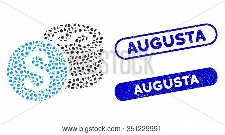 Mosaic Dollar Coin Stack And Distressed Stamp Seals With Augusta Caption. Mosaic Vector Dollar Coin 