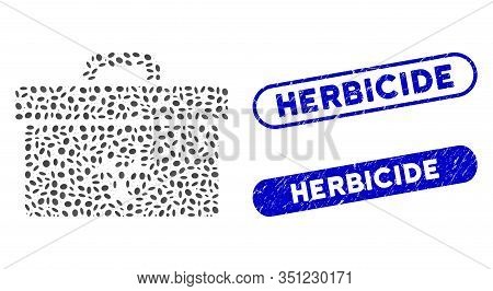 Mosaic Biohazard Toolbox And Rubber Stamp Seals With Herbicide Phrase. Mosaic Vector Biohazard Toolb