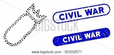 Mosaic Bomb And Distressed Stamp Watermarks With Civil War Phrase. Mosaic Vector Bomb Is Composed Wi