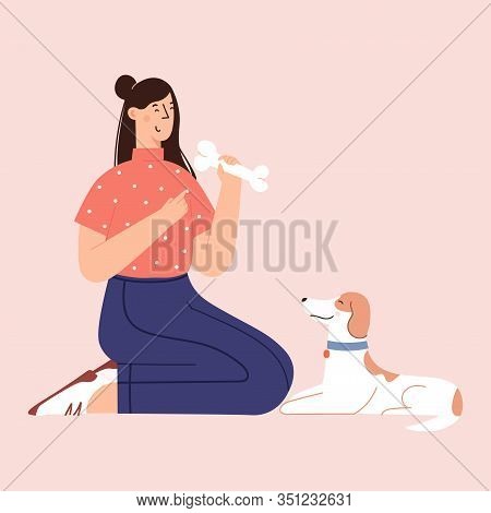 Human And Puppy Friendship Flat Cartoon Illustration