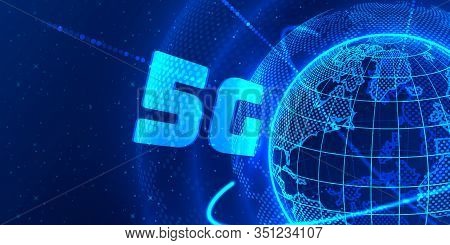 5g Concept Global Planet Earth Point Black Background.