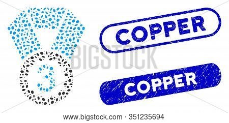 Mosaic Third Place And Grunge Stamp Seals With Copper Caption. Mosaic Vector Third Place Is Composed