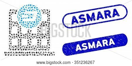 Mosaic Dash Company Building And Corroded Stamp Seals With Asmara Caption. Mosaic Vector Dash Compan