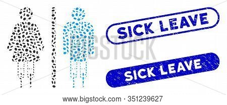 Collage Disabled Wc Persons And Distressed Stamp Seals With Sick Leave Text. Mosaic Vector Disabled 